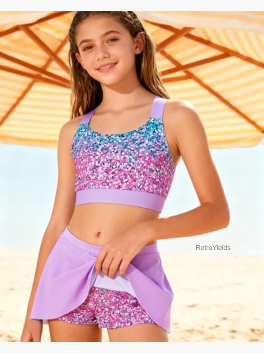 Girls Tankini Set with Boyshorts UPF 50+ 2-Piece Swimsuit - Picture 2 of 7